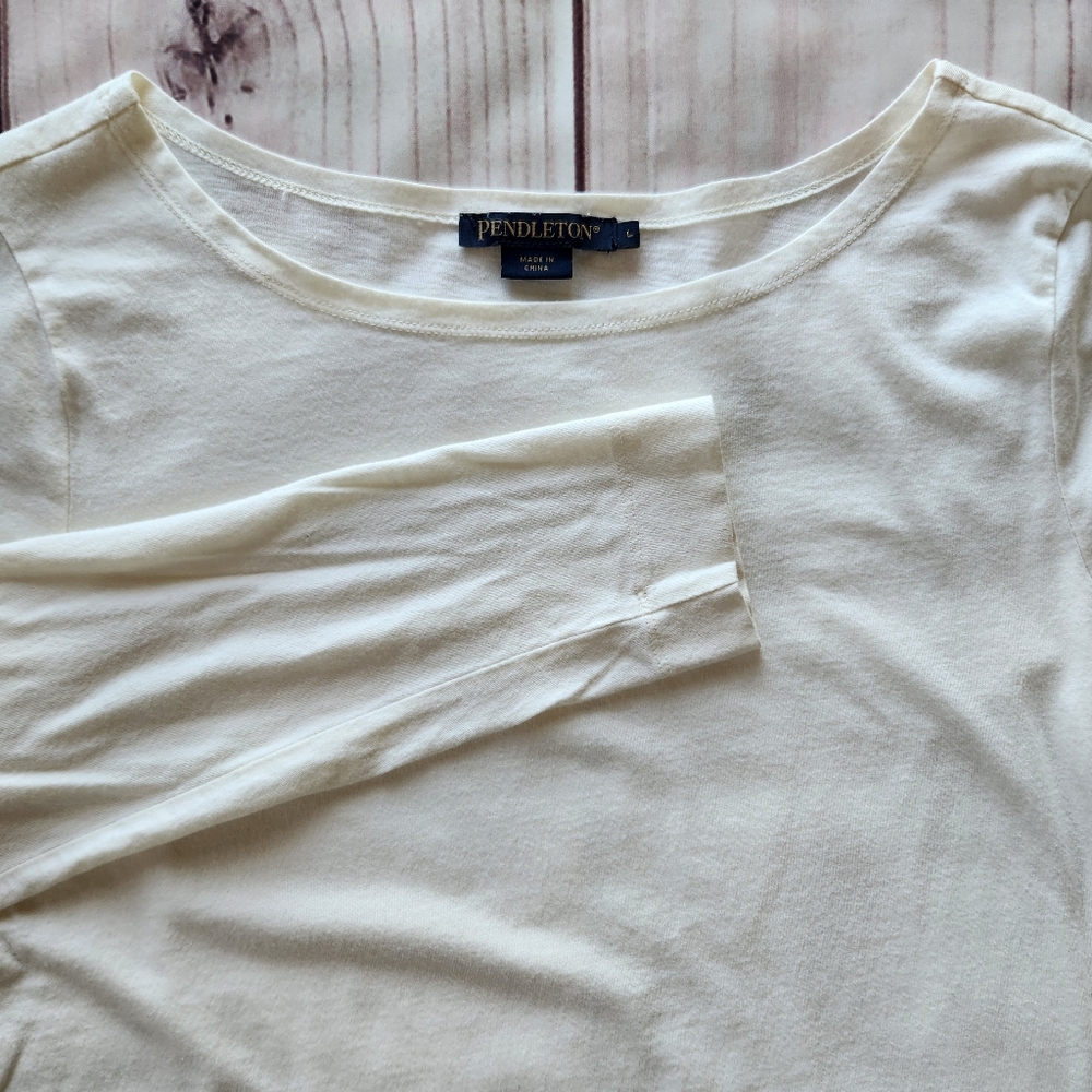Pendleton Cotton Long Sleeve Shirt Cream Ivory | Women's Size L